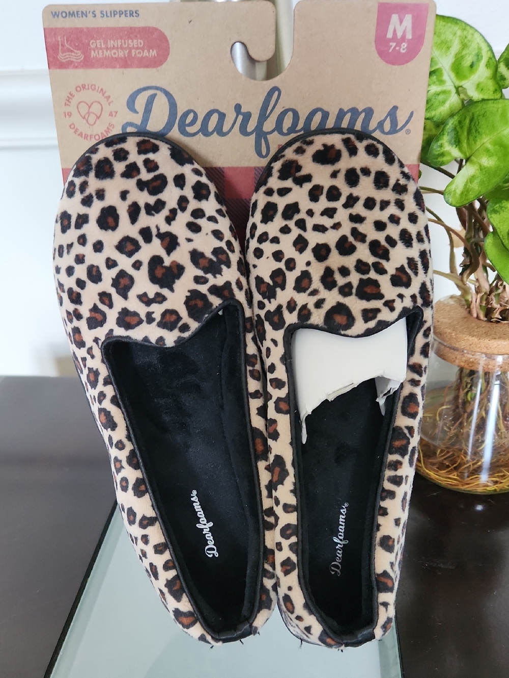 dearfoams Leopard Print Slip-On Women's Slippers - Tan/Black
